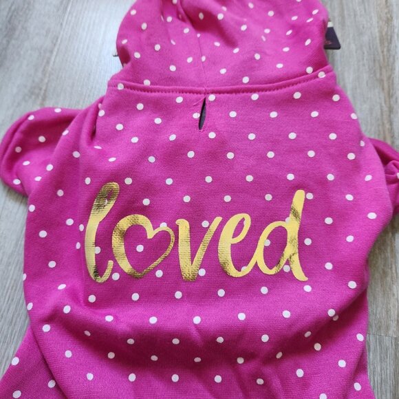 Heart to Tail Pet Sweatshirt Dog Pink White Polka Dot 'Loved' - Picture 2 of 5